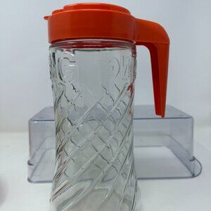 Vintage TANG Drink Pitcher Anchor Hocking Glass Jar Plastic Handle & Spout